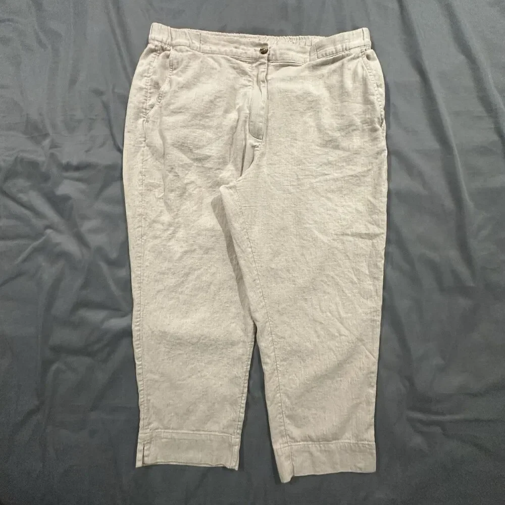 Banana Republic Pants Womens XL Beige Linen Blend Tapered High Rise Ankle Twill